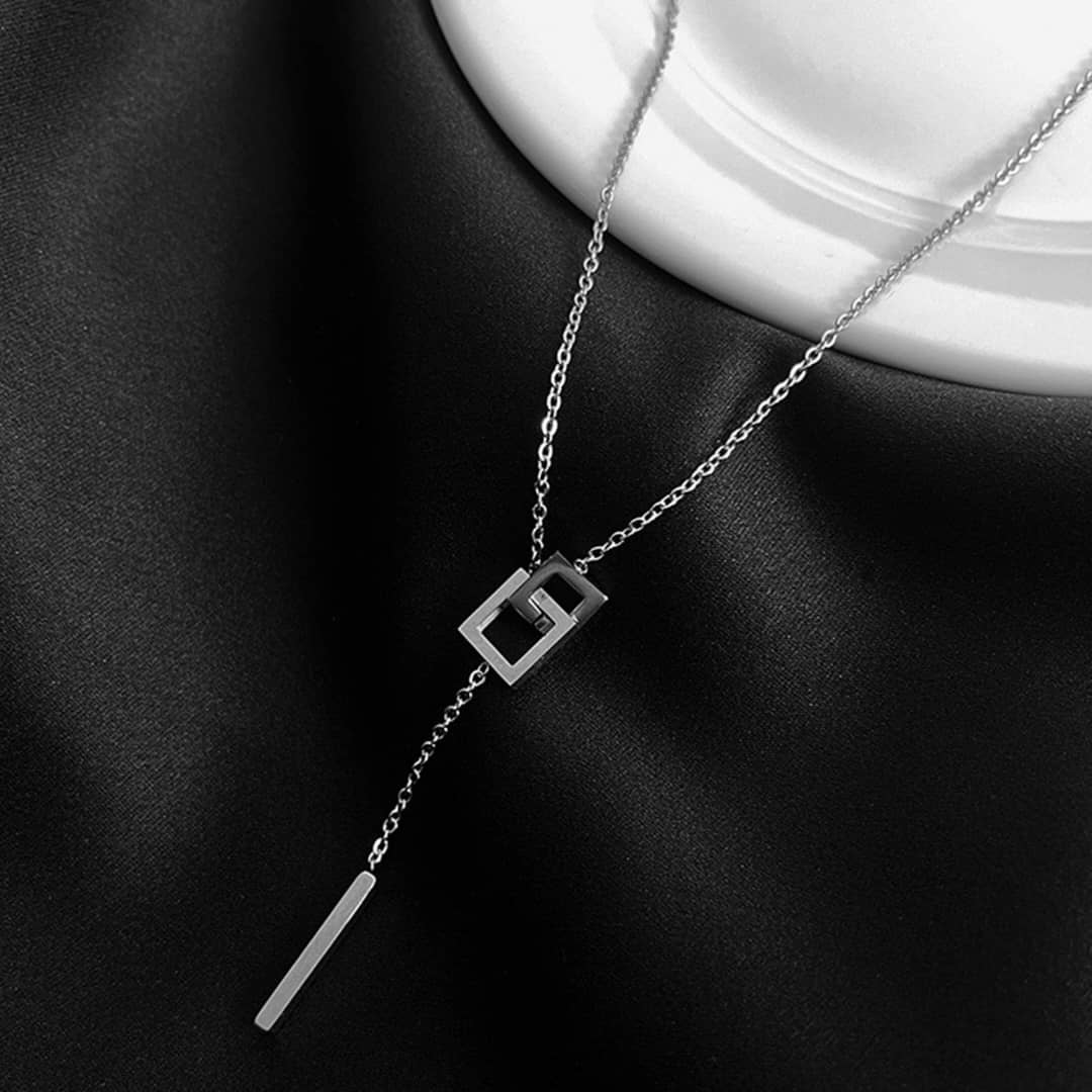 Elegant Necklace Stainless Steel Geometric Square Linked Tassel Penda