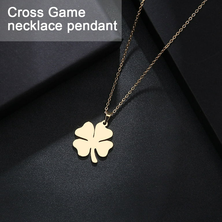 Four-Leaf Clover Necklace - Stainless steel/Four-Leaf Clover Drop Earrings - Stainless Steel