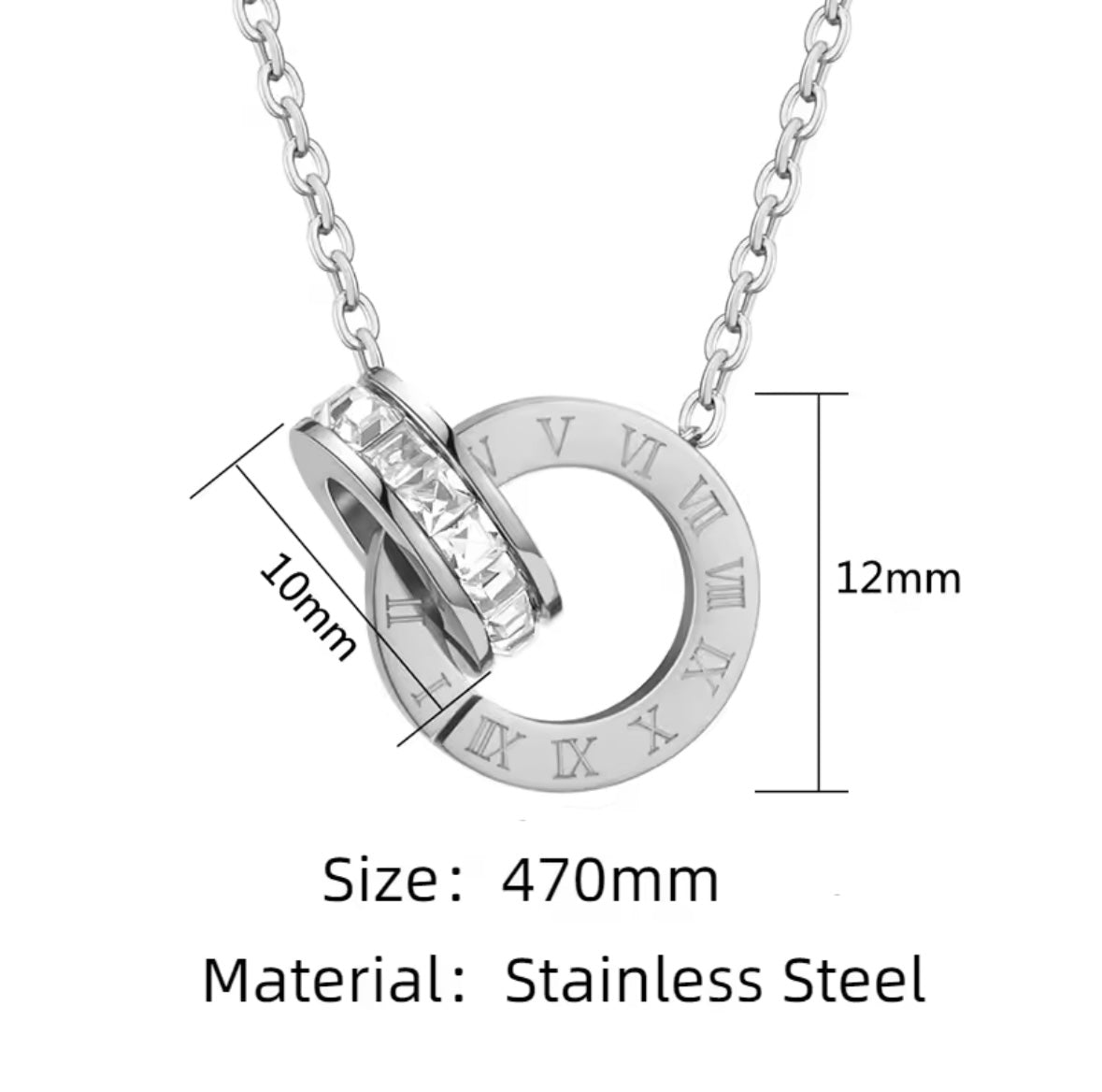 Classic Roman Numeral Crystal Stainless Steel Linked Pendant