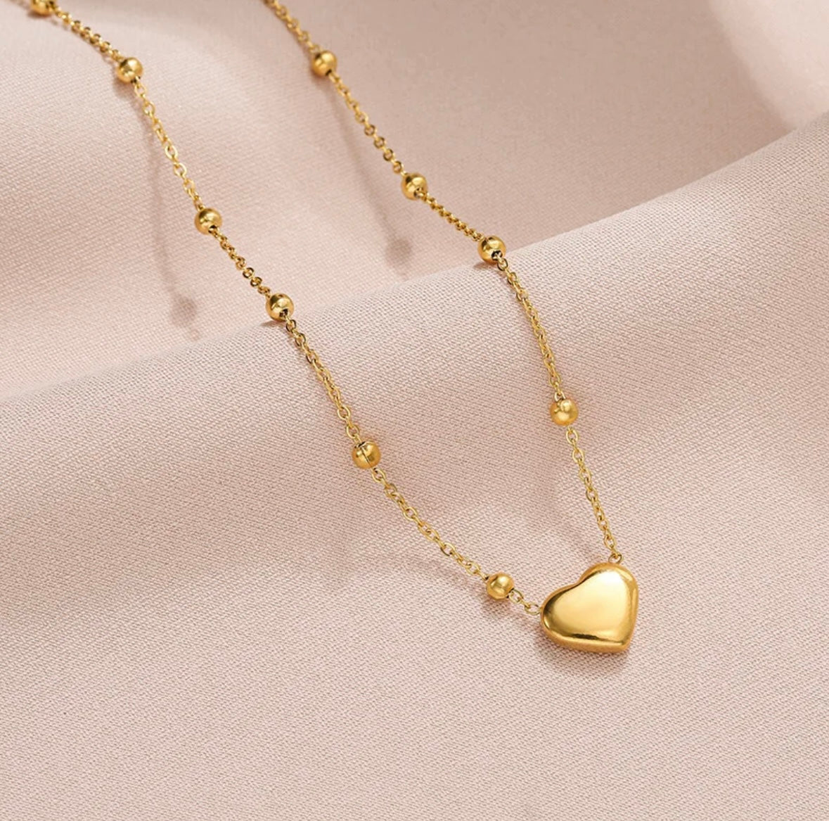 Minimalist Love Heart Pendant necklace Stainless Steel with Round  Beads