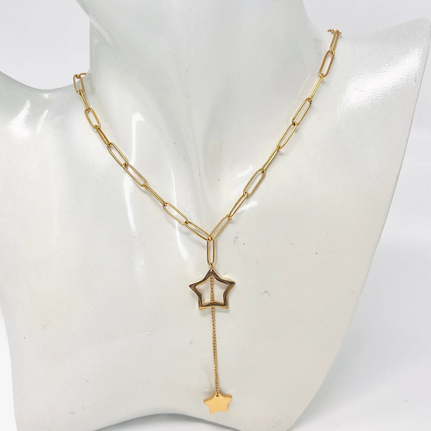 Elegant Stainless Steel Star Charm Necklace with Paperclip Chain Design