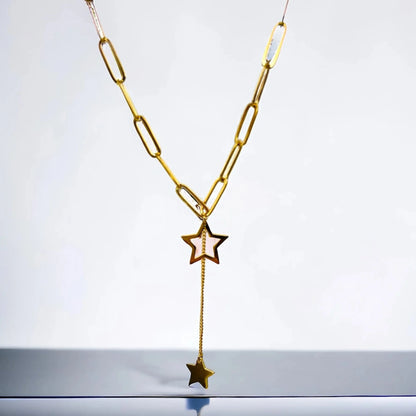 Elegant Stainless Steel Star Charm Necklace with Paperclip Chain Design