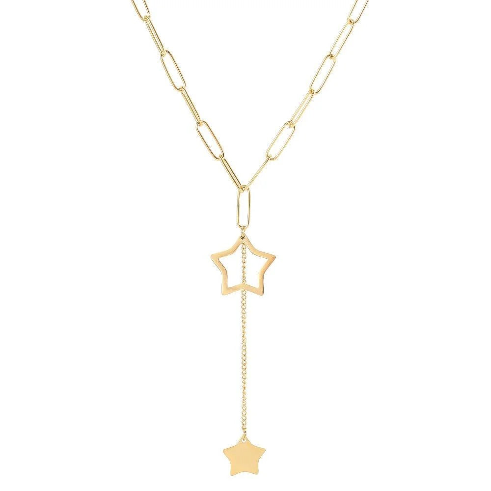 Elegant Stainless Steel Star Charm Necklace with Paperclip Chain Design