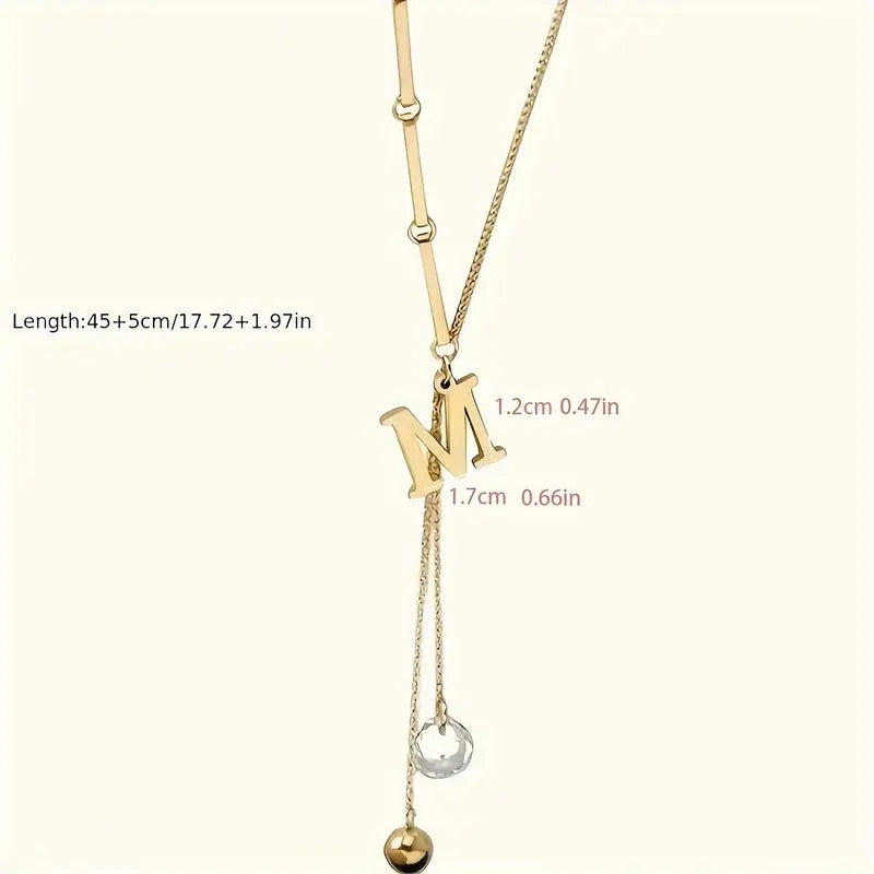 Stylish Stainless Steel Initial Necklace with "M" Charm and Dual Pendant Design