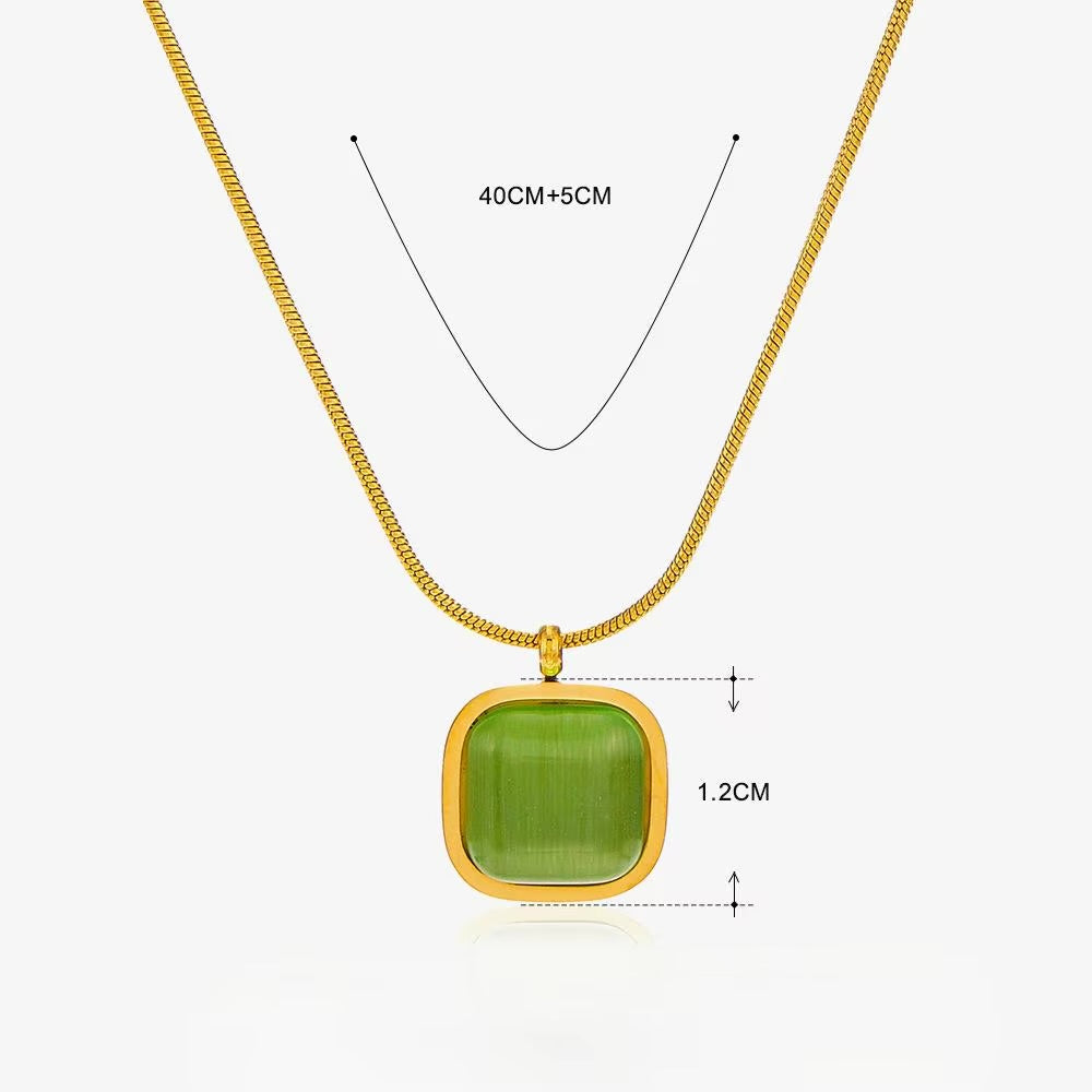 Super Elegant Necklace With light green Natural Stone And Stainless Steel Chain