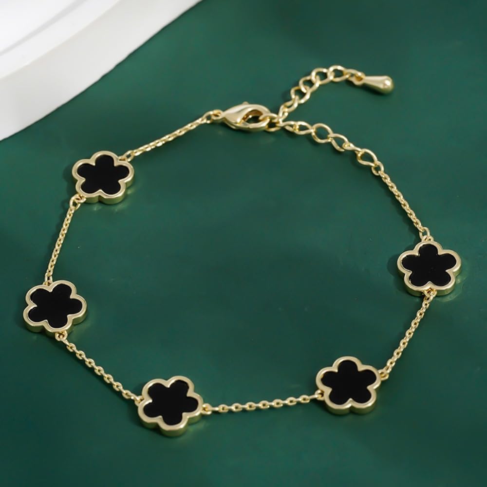 Elegant Black Clover Stainless Steel Bracelet – Gold Plated Chain