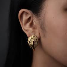 Elegant Gold-Plated Stainless Steel Leaf Earrings for Women