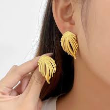 Elegant Gold-Plated Stainless Steel Leaf Earrings for Women