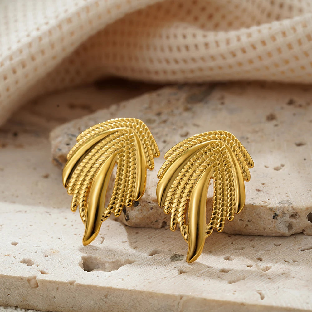 Elegant Gold-Plated Stainless Steel Leaf Earrings for Women