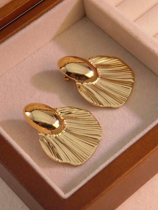 Chic Gold-Plated Stainless Steel Fan-Shaped Earrings for Women