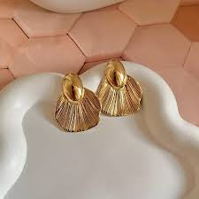 Chic Gold-Plated Stainless Steel Fan-Shaped Earrings for Women