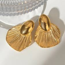 Chic Gold-Plated Stainless Steel Fan-Shaped Earrings for Women