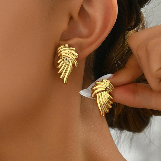 Stylish Gold-Plated Stainless Steel Winged Earrings for Women