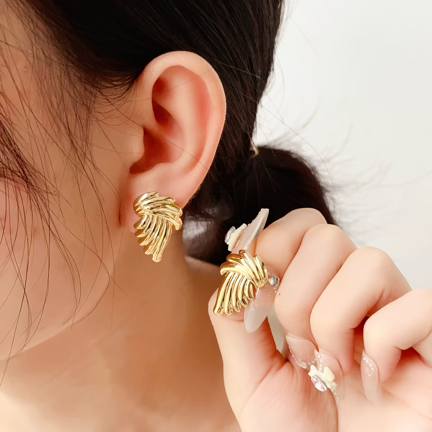 Stylish Gold-Plated Stainless Steel Winged Earrings for Women