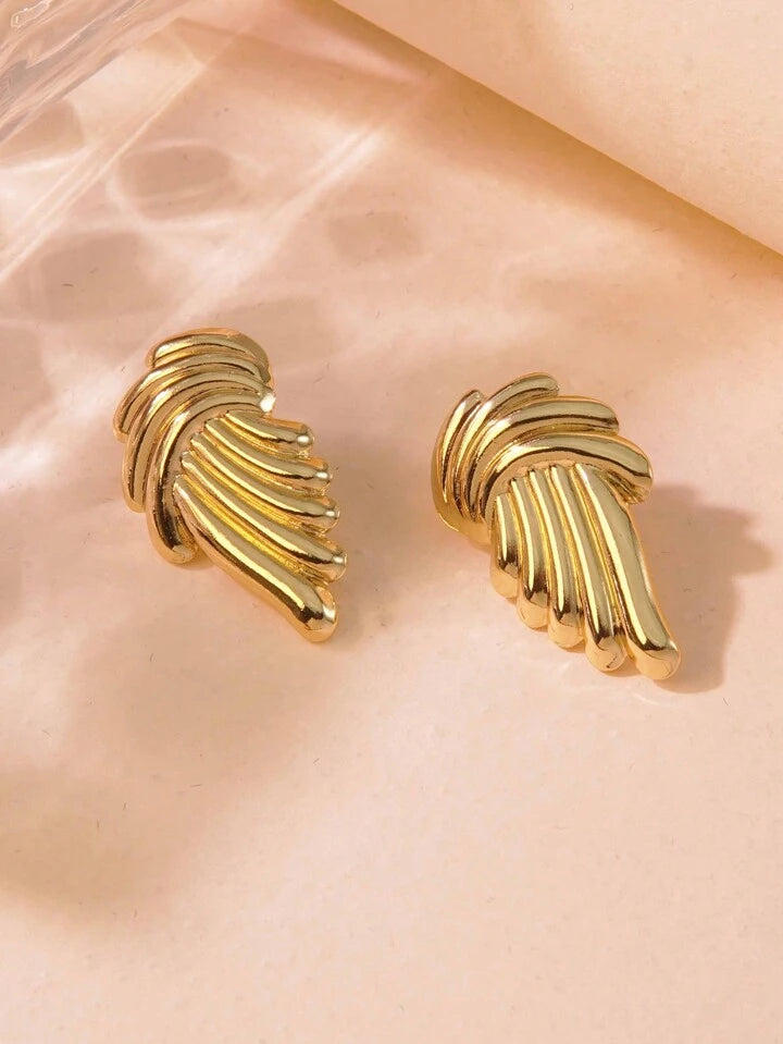 Stylish Gold-Plated Stainless Steel Winged Earrings for Women