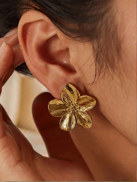 Gold-Plated Stainless Steel Flower Earrings for Women