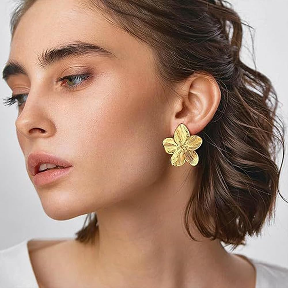 Gold-Plated Stainless Steel Flower Earrings for Women