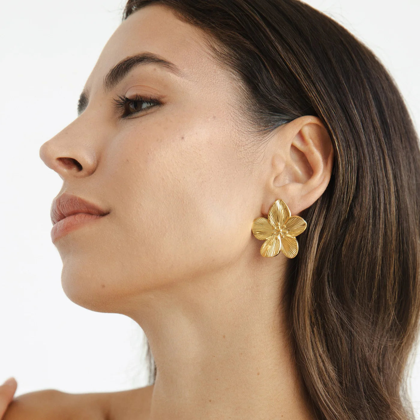 Gold-Plated Stainless Steel Flower Earrings for Women