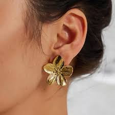 Gold-Plated Stainless Steel Flower Earrings for Women