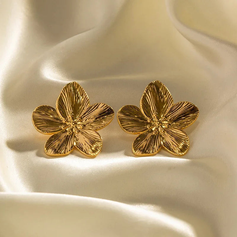 Gold-Plated Stainless Steel Flower Earrings for Women