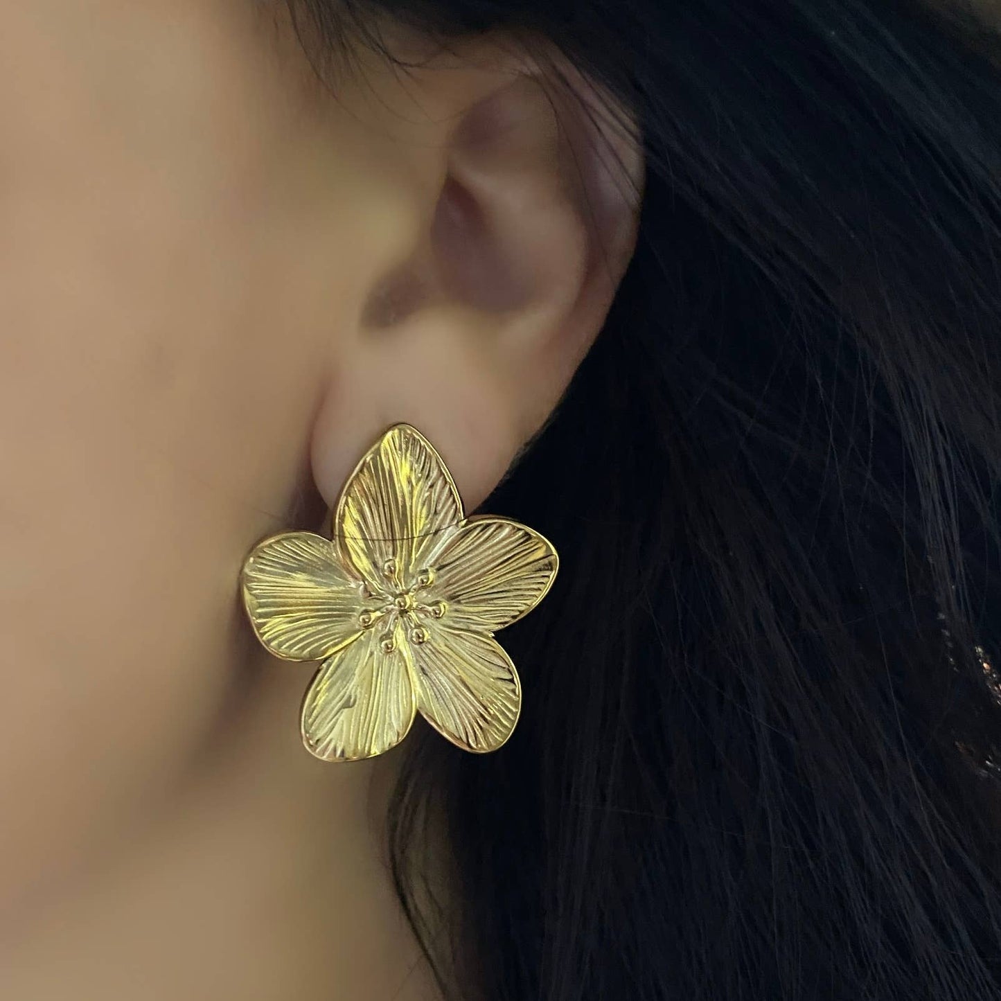 Gold-Plated Stainless Steel Flower Earrings for Women