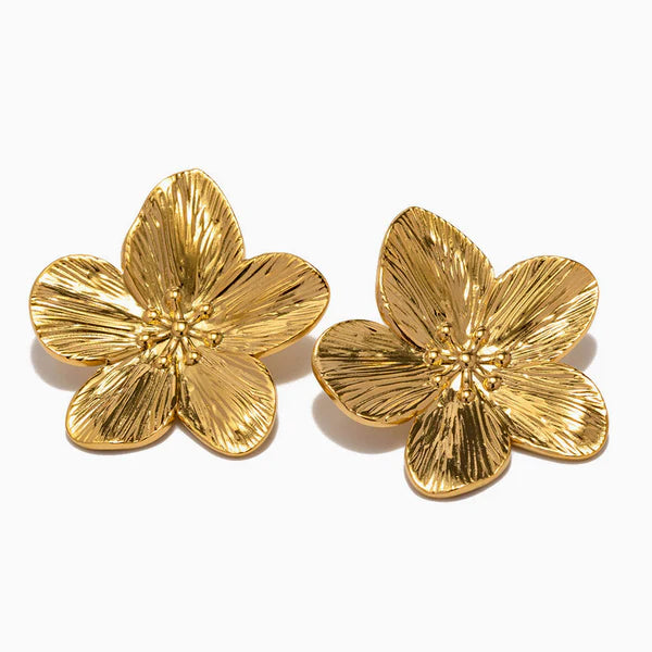 Gold-Plated Stainless Steel Flower Earrings for Women