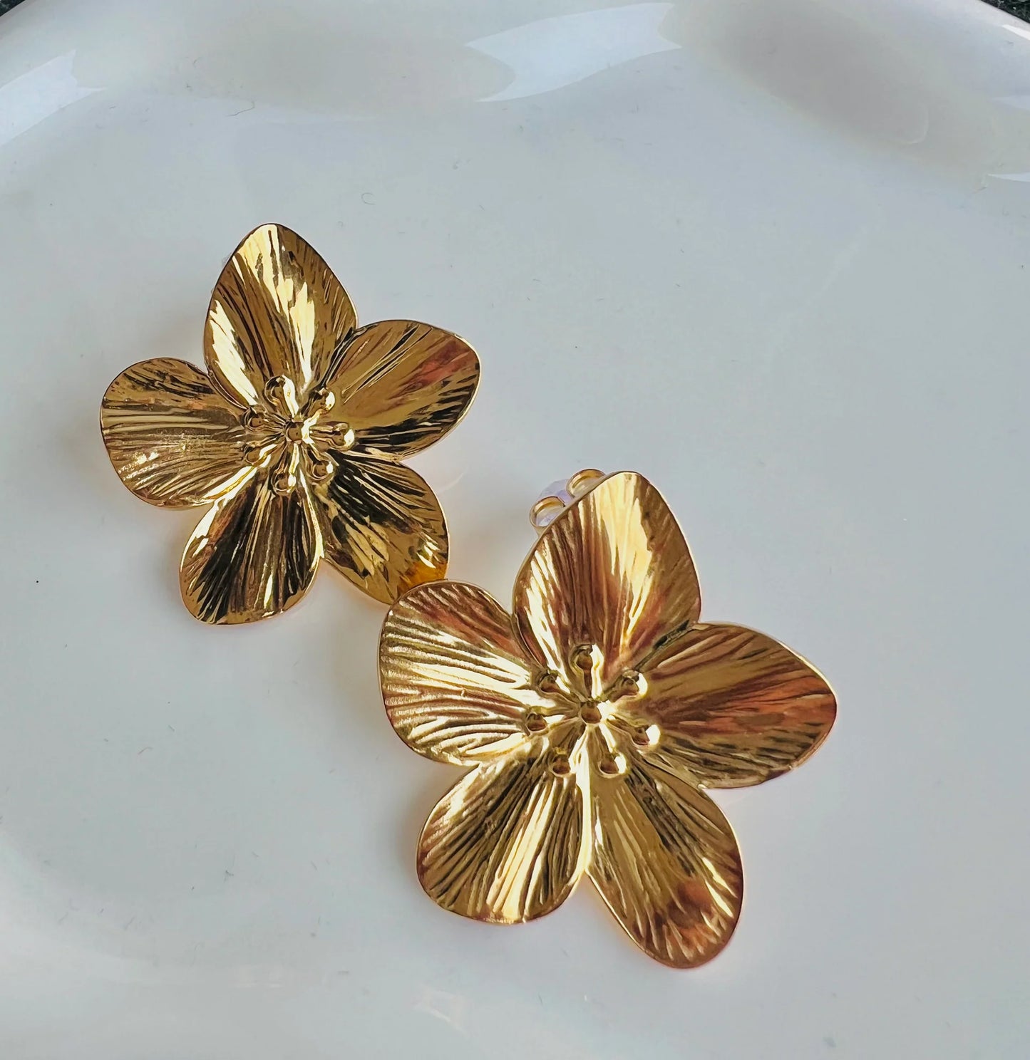 Gold-Plated Stainless Steel Flower Earrings for Women