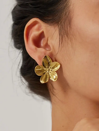 Gold-Plated Stainless Steel Flower Earrings for Women