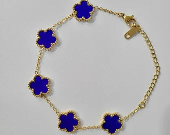 Gold-Plated Stainless Steel Blue Clover Bracelet for Women