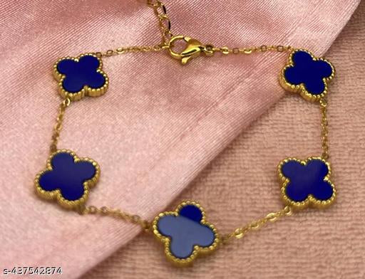 Gold-Plated Stainless Steel Blue Clover Bracelet for Women